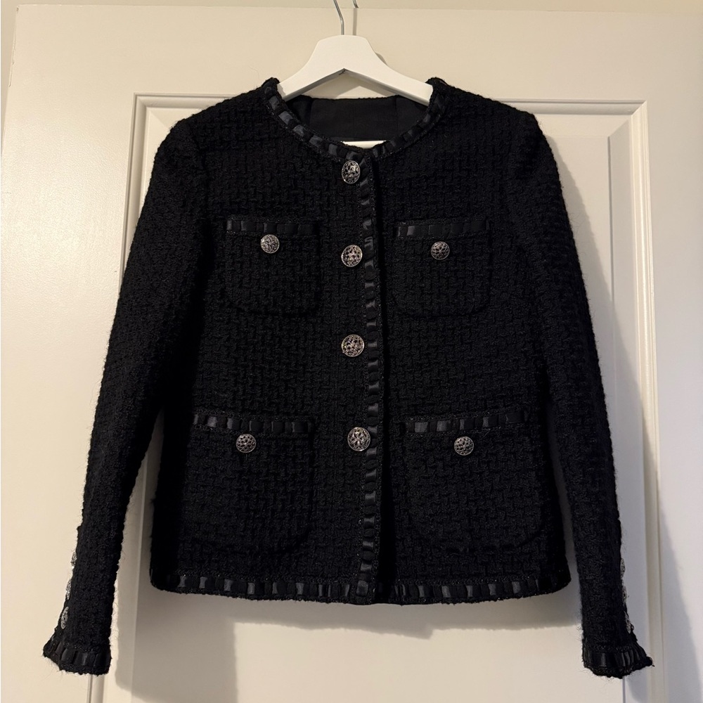 Elegant Black Tweed Jacket classic sophistication modern elegance size medium